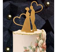 TEMU 1 pieza Adorno para de pareja dorada, acrílico, boda, , Día de San Valentín, decoración para , suministros para decorar tartas para enamorados