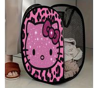 TEMU 1 pieza Cesto para sucia Sanrio Hello Kitty de malla con estampado de leopardo rosa navideño y de , almacenamiento plegable fácil para organización de dormitorio, armario y baño
