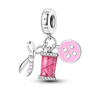 TEMU 1 Pieza de Colgante Exquisito con Diseño de Tijeras y Botón en Esmalte Rosa Plateado, Aro para Pulsera o Collar DIY, Regalo de Joyería Diaria para Mujeres