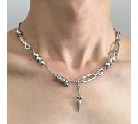 TEMU 1 pieza de collar de hombre con púas de acero inoxidable 316L de titanio, diseño gótico de estrella con remaches, un collar de cuello de camiseta elegante y único.