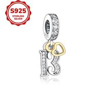 TEMU 1 pieza de cuentas de dije de la serie digital plateada 925 con decoración de amor y circonita cúbica para hacer joyería DIY
