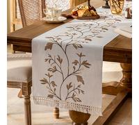 TEMU 1 pieza de elegante corredor de mesa con floral dorado y bordes con borlas - Decoración de mesa rectangular de poliéster para comedor, cocina, mesas de café, y uso diario, decoración de mesa