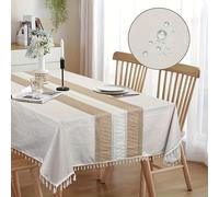 TEMU 1 pieza de elegante paño de mesa de poliéster khaki con borlas, diseño tejido rectangular, estilo simple para decoración de comedor y , y duradero, fácil de limpiar, decoración de mesa.