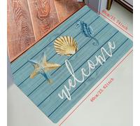 TEMU 1 pieza de Felpudo de Bienvenida para Playa - Poliéster Duradero, Lavable a Máquina, Forma Rectangular con Diseño Temático ( de Mar, , Concha) para Decoración de Entrada Interior/Exterior