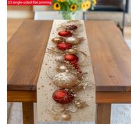 TEMU 1 pieza de Impresión 2D, Corredor de Mesa Temático de , Vacaciones, Navidad, 100%, de Lino, y Dorado, Adornado con Brillantes, Adornos Redondos y de de Perlas, una Atmósfera Festiva, Simple pero