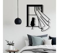 TEMU 1 pieza de metal Art Deco - Silueta de gato junto a , decoración de hierro negro para , dormitorio o oficina, orientación vertical, para vacaciones e , decoración de gato