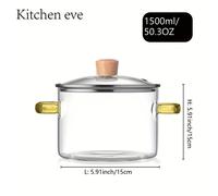 TEMU 1 pieza, Olla de Cocina de Vidrio de 50.3 oz/1500 ml con , Adecuada para Cocinar en la Estufa, Hot Pot, Sopa, Leche y Té