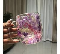 TEMU 1 pieza, Vaso de vidrio con floral , Vidrio de pared con asa, Aislado para bebidas frías y calientes, para café, leche, bebidas, etc., un regalo para las fiestas