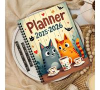 TEMU 1 , Planificador 2025-2026 | Cuaderno A5 con - Agenda Mensual/Semanal Diseño de Gatos Tiernos y Mariposas. Ideal para , , trabajo, estudio o suministros de oficina