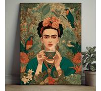 TEMU 1 Póster Enmarcado para la Pared - 12x16 Pulgadas Ícono con Taza, y Aves, Estilo en al Galería, para Colgar / Decoración de Oficina - Coleccionable, 2D