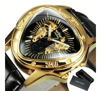 TEMU 1 reloj automático mecánico de lujo para hombre con esqueleto triangular, manecillas luminosas, marca premium, regalo ideal para aniversario o , estilo casual y elegante en color dorado