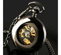 TEMU 1 reloj de bolsillo mecánico vintage para hombre con cadena hueca - 24 horas, cuerda manual (sin /), cronómetro de bolsillo retro para uso diario y coleccionistas, reloj mecánico para hombres