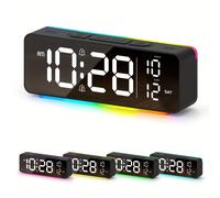 TEMU 1 reloj SMOUPING | Para duermen poco, reloj de escritorio con luz colorida, ajuste de , , luz nocturna RGB, regulable, dos alarma, USB