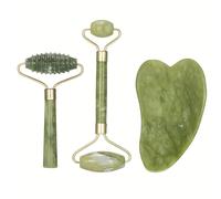 TEMU 1 rodillo de jade natural para facial, masajeador de cuerpo y cuello, herramienta de masaje para el cuidado de con puntos de acupuntura para masaje facial