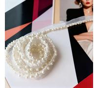 TEMU 1 Rollo de Cinta Blanca Perla Ancha 36 Pulgadas con Grandes Perlas 0.09" y Bordeado en Encaje - Elegante para , Promociones, Fiestas Infantiles, Acceso