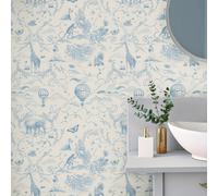 TEMU 1 Rollo de Papel Pintado Autoadhesivo Retro Azul, Impermeable y Antigrasa con Adhesivos Clásicos de Elefante y para Dormitorio, Sala, Cocina o Muebles, Pegatinas de Aerostático