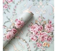 TEMU 1 Rollo de papel tapiz autoadhesivo floral retro, revestimiento de vinilo para estantes, tira adhesiva para tocador, cajón, calcomanía para decoración del hogar, papel de 393.7inx17.72in