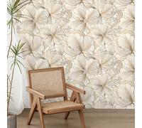 TEMU 1 Rollo de Papel Tapiz Floral Boho Dorado con Hojas de Ginkgo, Adhesivo y Removible - Papel de , Adhesivo y Removible para Encimera de Cocina, Dormitorio, Gabinete, Diseño Floral de