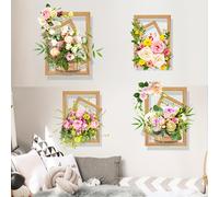 TEMU 1 Set / 2 piezas de Flores y Hojas Verdes Simulación Marco de Fotos Adhesivos Decorativos de Pared Porche Corredor Entrada Adhesivos de Pared de Papel Tapiz Autoadhesivo Removible