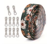 TEMU 1 Set - Cremallera de 4.5 metros + 10 Cabezales de cremallera, Juego de cremalleras 5#, de flores de , con 10 Cabezales de cremallera, Adecuado para ropa, bolsos, reemplazo de costura, etc.