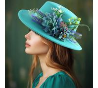 TEMU 1 sombrero elegante de mujer con en azul lago con bordado floral y de hojas verdes, un sombrero de sol elegante para , vacaciones, regalos del Día de la y .