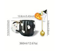 TEMU 1 taza 1 cuchara, taza de cerámica mate negra con diseño en relieve 3D de calabaza, 360ml, taza para café o té , regalo original para Halloween, fiestas y