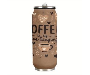 TEMU 1 taza de café de 17 oz y vasos de acero inoxidable, a prueba de fugas, idea de regalo, tema "El café es mi del amor"