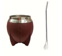 TEMU 1 taza de café de 280 ml con de cuero de , acero inoxidable, aislamiento al vacío, con y cuchara