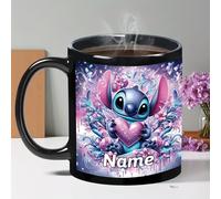 TEMU 1 Taza de Cerámica Negra Stitch Personalizable, 11 oz - Diseño Temático de Cocina, Ideal para Regalos de y Aniversarios, Bebidas Frías y Calientes, Jugos o Leche | para Oficina | Disney