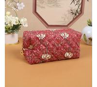 TEMU 1 ud. Neceser con diseño floral vintage, diseño de diamantes acolchados, almacenamiento de gran capacidad, bolsa portátil