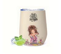 TEMU 1 vaso aislante con , acero inoxidable, reutilizable, solo a , multiusos, con texto "Encuentra tu interior" e ilustración de niña, para verano, , , cocina, comedor, almacenamiento y organización.