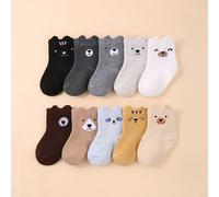 TEMU 10 de Calcetines Tobilleros con Dibujos de Animales para Bebés - Poliéster Todo el Año, Lavables a Máquina con Patrones de Oso Gato Perro para y Bebés, Ropa Diaria del Niño, Diseños Divertidos
