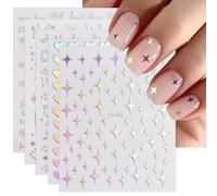 TEMU 10 hojas de stickers autoadhesivos holográficos con para decoración de uñas con diseños de estrellas y corazones