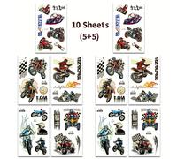 TEMU 10 hojas de tatuajes temporales brillantes con diseños de carreras de motocicletas, perfectos para decorar fiestas de , regalos o como adiciones divertidas a bolsas de regalos, entre 2 y 5 días
