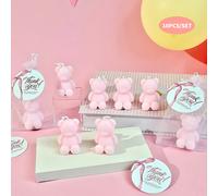 TEMU 10 Juegos de Velas Pequeños Oso Rosa para Baby Shower, 10 Mini Velas de Oso con 10 Tarjetas de Agradecimiento Bolsitas de Organza, Regalo para Invitados en de Boda o Revelación de Género y