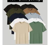 TEMU 10 Pcs Camisetas Casuales De Estilo Simple Para Hombres, Camiseta De Cuello De Manga Corta Y Cómoda, Top De Pijama De Casa De Absorción De Humedad, Ropa Para Hombres Al