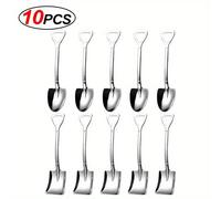 TEMU 10 piezas Cuchara pala de acero inoxidable, cucharas de café plateadas, para postres de helado, cucharaditas, juego de cubiertos de vajilla de cocina