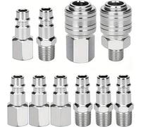 TEMU 10 piezas de accesorios de compresor de manguera de aire de metal, kit de acoplador y enchufe de conexión rápida Euro, acabado en níquel, universal BSP estándar para conexiones y americanas.