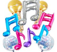 TEMU 10 Piezas Globos Rosa Azul Decoración K-pop Globos Inflables Disco Micrófono Nota Musical Años 50 Globos Foil Decoración Karaoke (Colores Pueden Diferentes Iluminaciones)