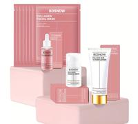 TEMU 10 Piezas Set de Cuidado Facial con Colágeno, en Mascarillas, Limpiadores y para Reducir Manchas Oscuras, Líneas Finas, Juvenil y Beige , Kit de Skincare