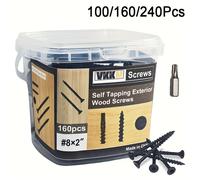 TEMU 100/160/240 piezas Tornillos de Madera 1-1/2 a 2 pulgadas, Tornillos para Deck VKKM #8, T25, Recubrimiento de Sal de Más de 1000 Horas, Tornillos para Deck Exterior,