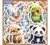 TEMU 100 hojas de pegatinas de animales encantadores y bonitos en acuarela, para bloc de notas decorativo, portátil, guitarra, manual, regalos de , artículos para fiestas, sobres, bolsas
