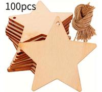 TEMU 100 unidades de adornos de madera con forma de estrella de 1,85 pulgadas - Decoraciones navideñas vintage para colgar, sin pilas, cuerda incluida,