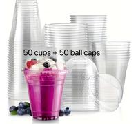 TEMU 100 Unidades de Vasos de Plástico Transparente de 9cm/10oz con Tapas (300ml) - Ideales para Café Helado, Bebidas Frías, Batidos, Granizados, Smoothies y Uso de Halloween y Navidad