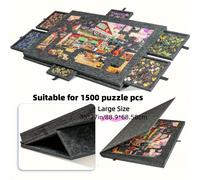 TEMU 1000/1500 piezas de tablero de rompecabezas con cajón, estante de almacenamiento deslizante portátil de 6 compartimentos, tela duradera para noches de juegos familiares.