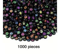 TEMU 1000 cuentas de acrílicas 4x7mm negras A-Z | Colores brillantes neón y rosa, circulares , ideales para manualidades DIY, pulseras, collares, cuentas divertidas
