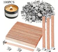 TEMU 100pcs de Madera para Velas - para Hacer Velas 5.1 x 0.5 pulgadas, Natural, de Madera con de Hierro, Adecuadas para Hacer Velas DIY 50 Juegos