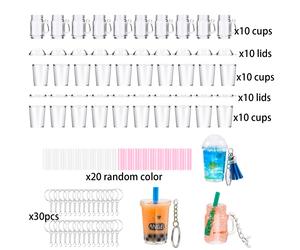 TEMU 100pcs Mini Tazas para Llavero | 30pcs Mini Colgantes de Taza, 20pcs , 20pcs Tapas, 30pcs Anillos para Llavero, Hechos de Plástico para la Fabricación de Decoraciones de Llaveros