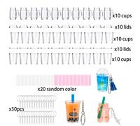 TEMU 100pcs Mini Tazas para Llavero, 30pcs Mini Colgantes de Taza de Café de Plástico, 20pcs , 20pcs Tapas, 30pcs Anillos para Llavero, para Hacer Decoraciones de Llaveros