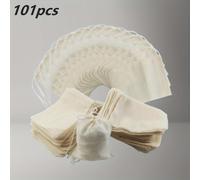 TEMU 101 piezas de bolsitas de té de muselina reutilizables, bolsas de 3"x4" de tela para colar, café, té, sopa, preparación de caldo de huesos - Esenciales de cocina